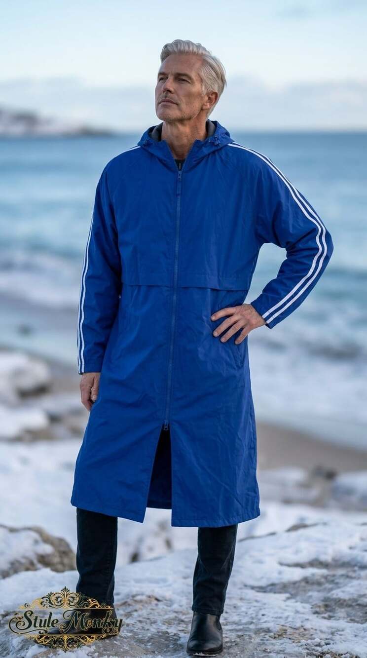 Sporti Striped Comfort Fleece-Lined Swim Parka Royal Blue